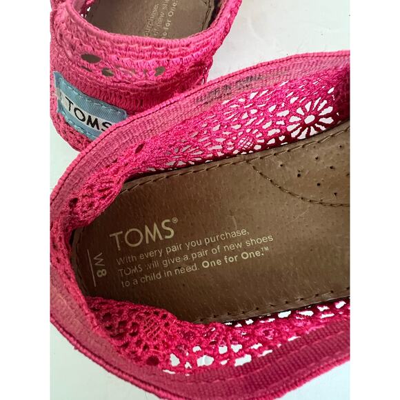Toms Women’s Alpargata Moroccan Dark Pink Crochet Natural Cotton Flat Shoes Sz 8 - Picture 7 of 7